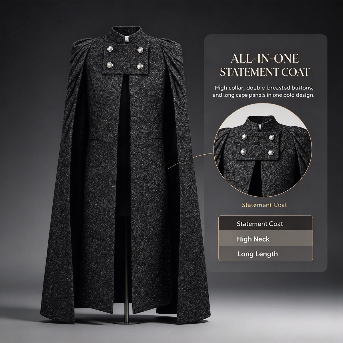 Black Double-Breasted Cape Coat