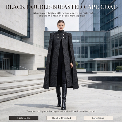 Black Double-Breasted Cape Coat