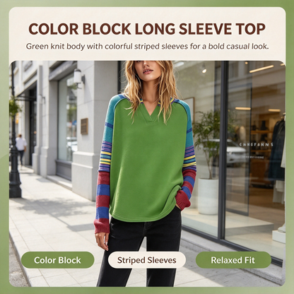 Green Floral Patchwork Sleeve Top