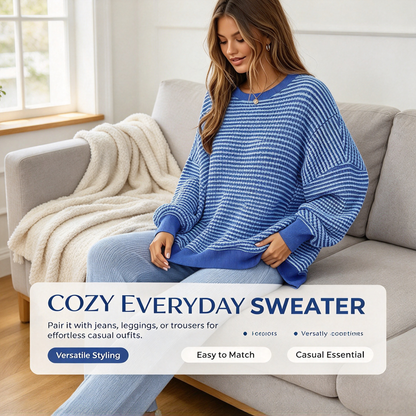 Blue Striped Loose Crewneck Sweater
