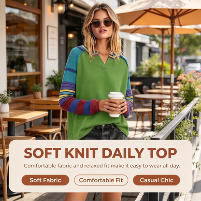 Green Floral Patchwork Sleeve Top