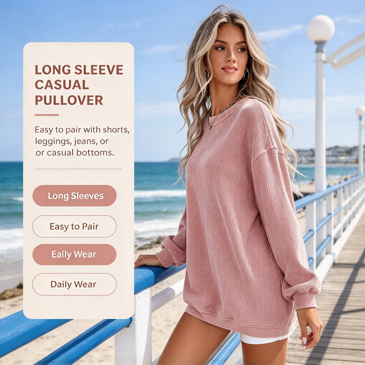 Pink Corduroy Crewneck Sweatshirt