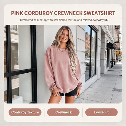 Pink Corduroy Crewneck Sweatshirt