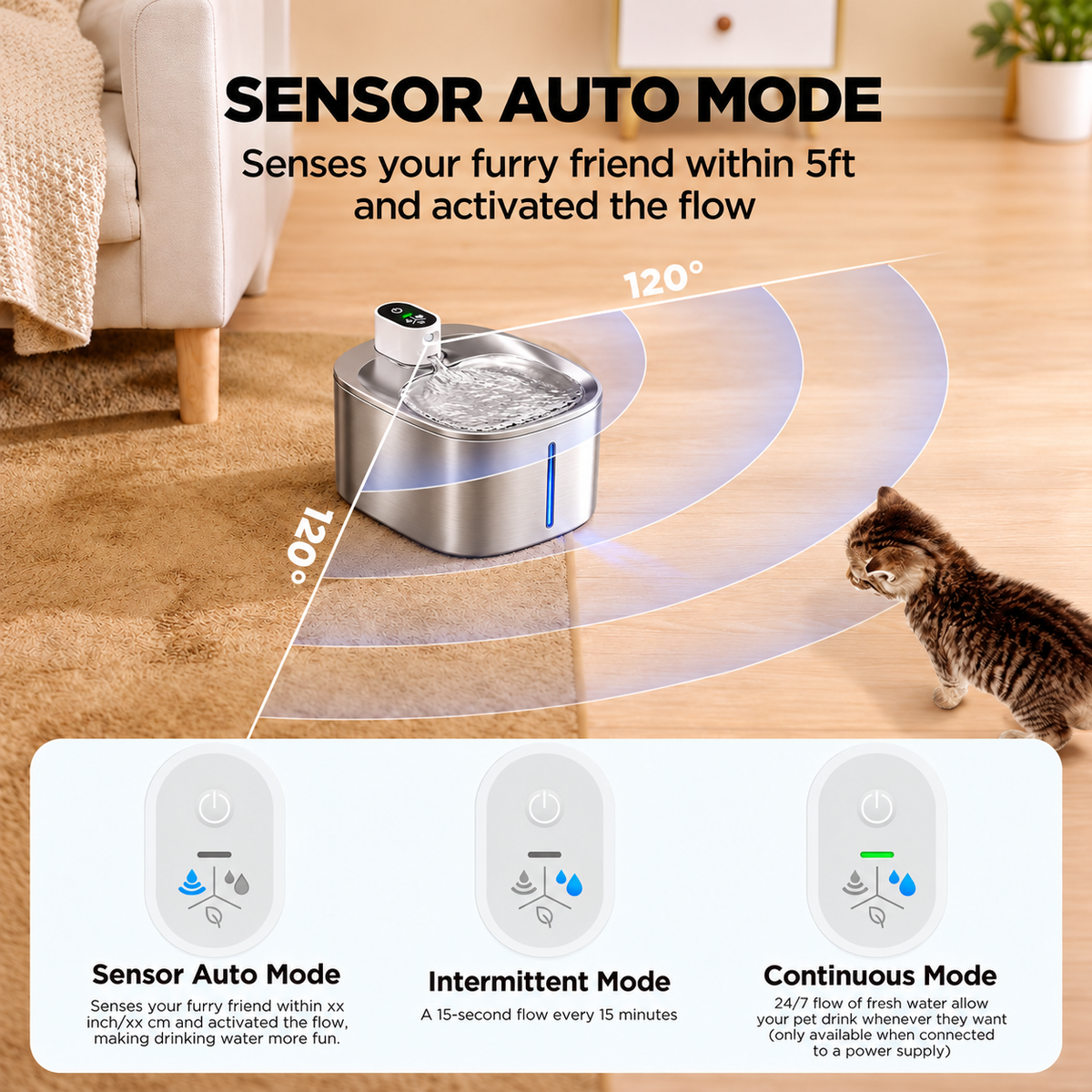Smart Heated Cat Water Fountain – Motion Sensor & Auto Filtration